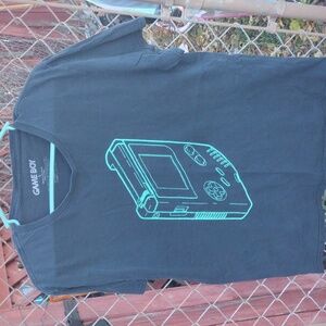 Black and Green Short Sleeve Tee with Retro Gaming Design